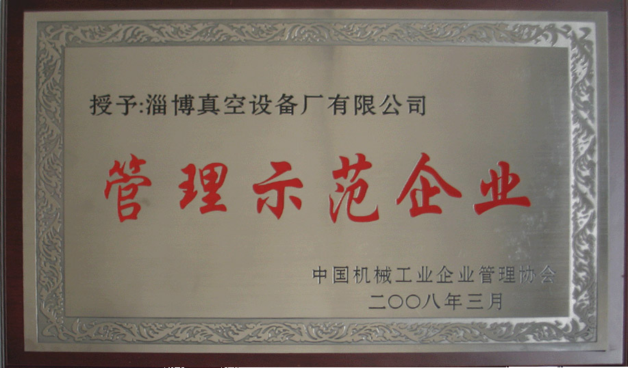 2008年3月，公司被中國(guó)機(jī)械工業(yè)企業(yè)管理協(xié)會(huì)授予“管理示范企業(yè)”